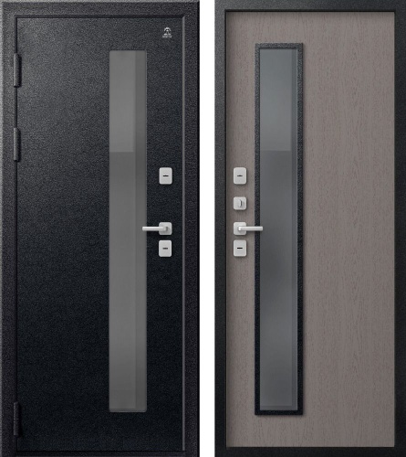 Центурион Т-20 Чёрный муар-Софт ясень грей (термодверь со стеклом)